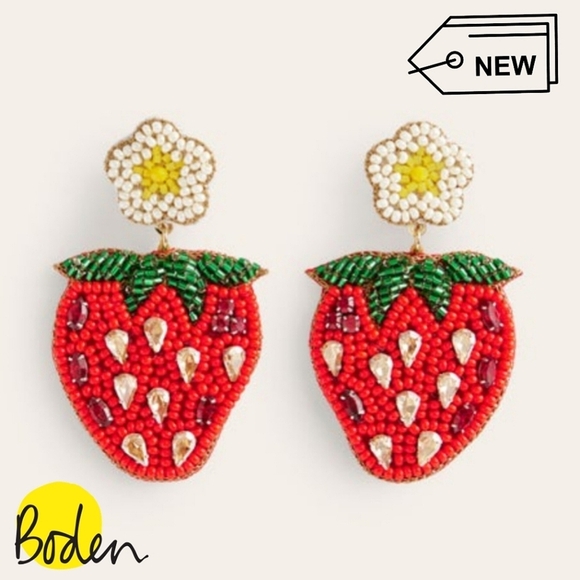 [NWT] BODEN Beady Motif Earrings STRAWBERRY [BNIB] - Picture 1 of 8